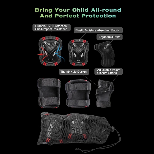 XJD Kids Helmet & Pad Set – Black, S/M/L