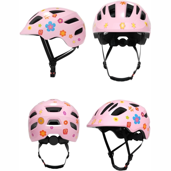 XJD Kids Bike Helmet for Girls, Pink Flowers, Adjustable (XS–S)
