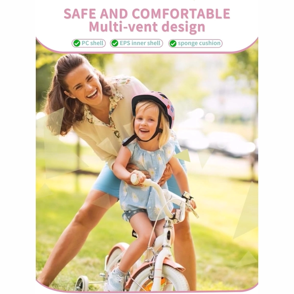 XJD Kids Bike Helmet for Girls, Pink Flowers, Adjustable (XS–S)