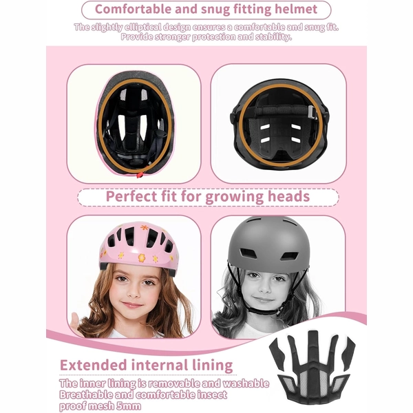 XJD Kids Bike Helmet for Girls, Pink Flowers, Adjustable (XS–S)