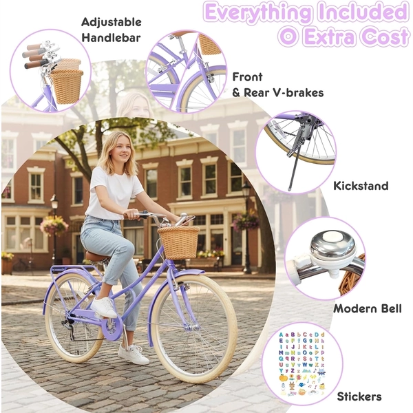 24-Inch Purple XJD Beach Cruiser Bike with U-Brake