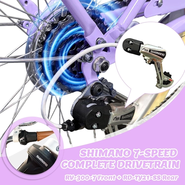 24-Inch Purple XJD Beach Cruiser Bike with U-Brake