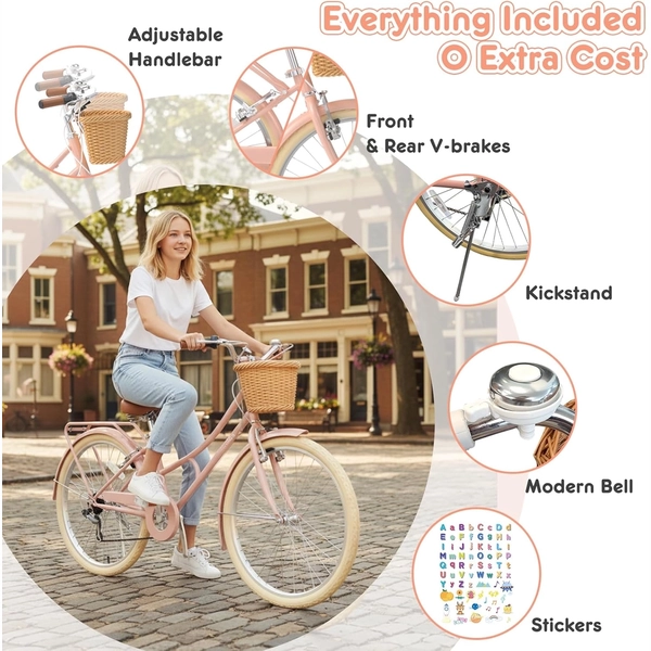 Pink XJD Beach Cruiser Bike, 24