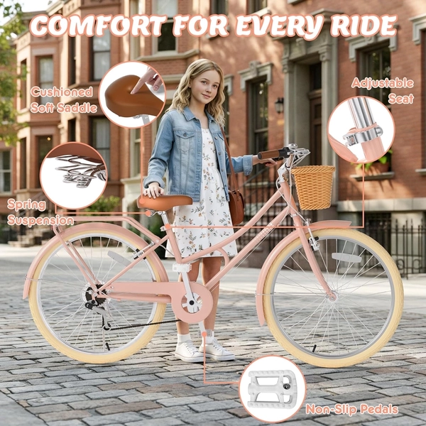 Pink XJD Beach Cruiser Bike, 24