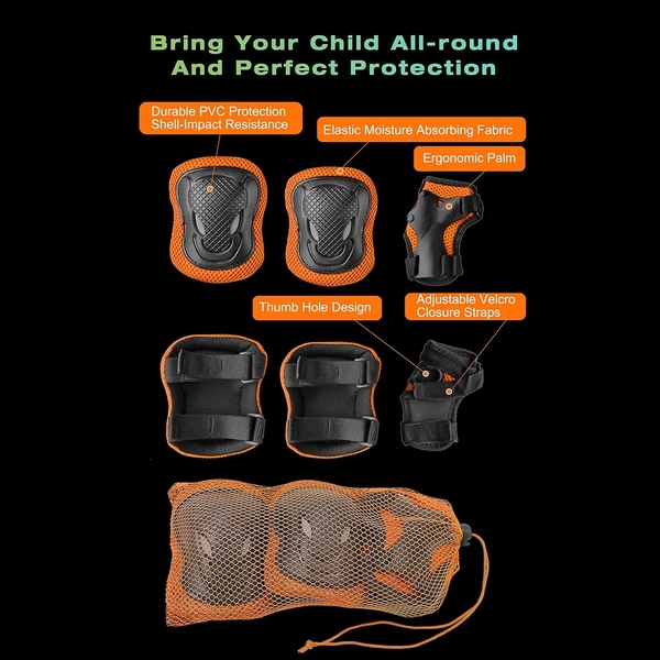 Orange Kids Helmet & Pad Set by XJD – Sizes S & M