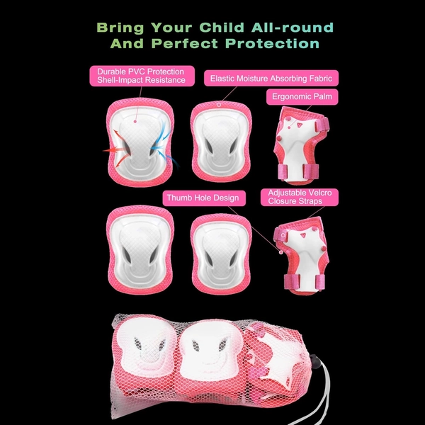 XJD Kids Helmet & Protective Gear Set for Girls, Pink
