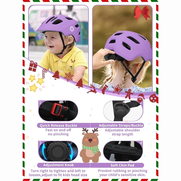 Light Purple XJD Toddler Bike Helmet, Adjustable, Size XS (46–51 cm)