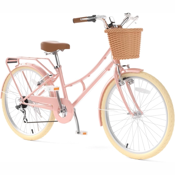 XJD Pink Beach Cruiser for Girls – Rear Rack & V-Brake