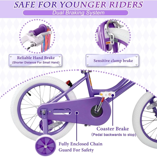 XJD Girls Bike for Kids Ages 3-8, 12/14/16 Inch with Training Wheels – Purple