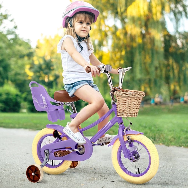 XJD Girls' Bike with Training Wheels, 12/14/16/20 Inch – Purple