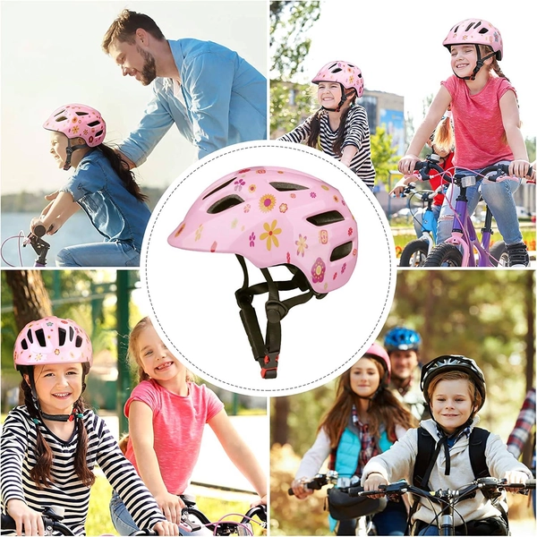 Girls Bike Helmet by XJD, Pink Flower Print