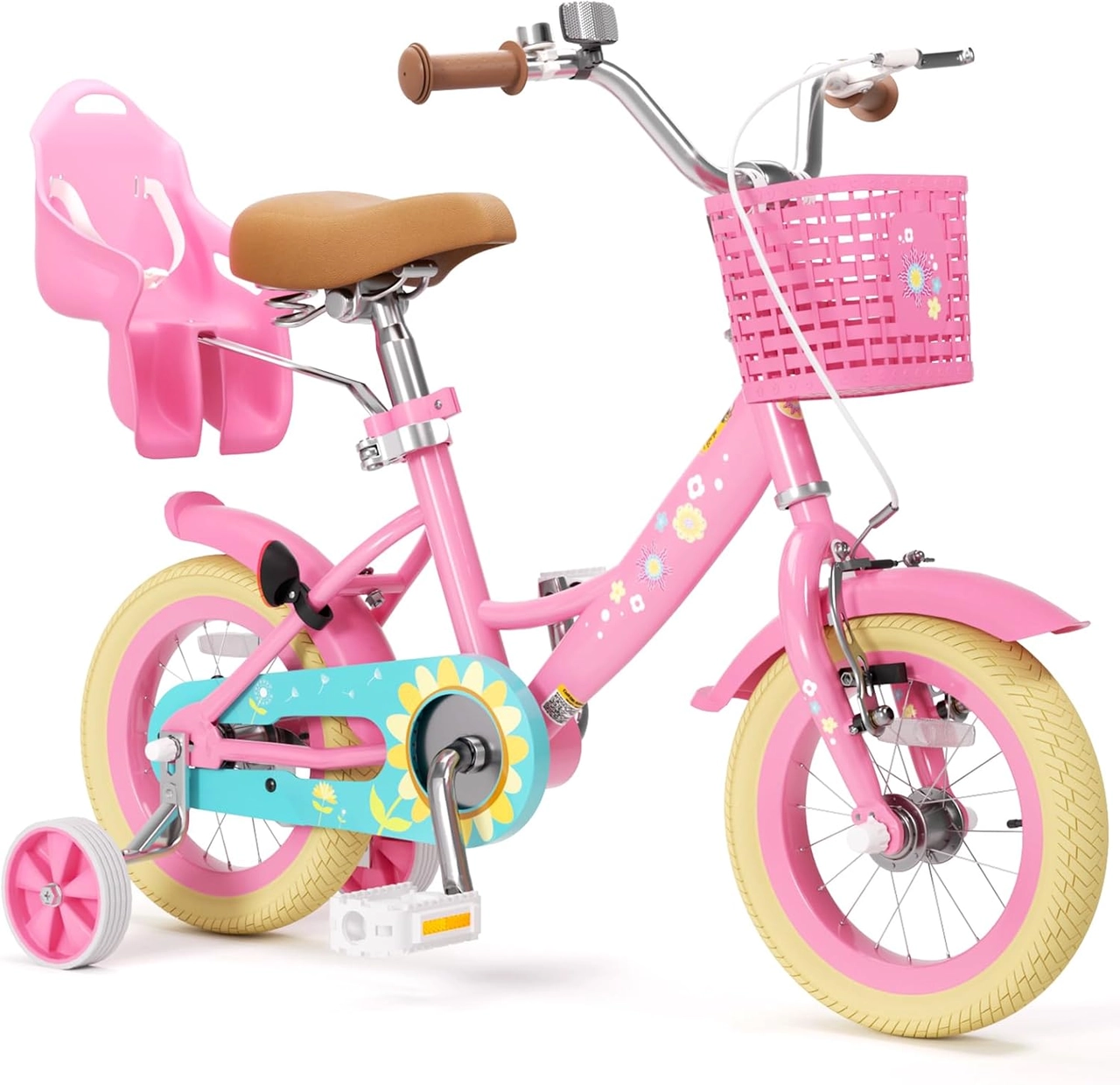 Flower Pink XJD Girls Bike with Doll Seat & Basket