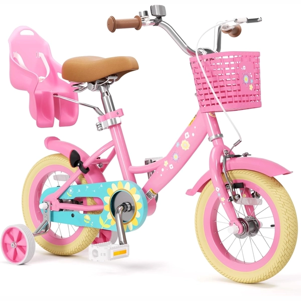 Flower Pink XJD Girls Bike with Doll Seat & Basket