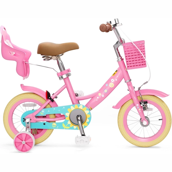 Flower Pink XJD Girls Bike with Doll Seat & Basket