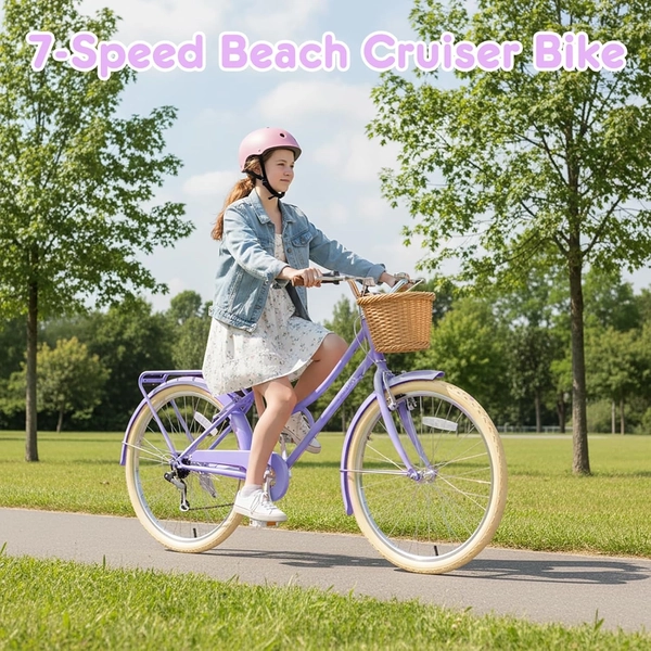 26-Inch XJD Beach Cruiser Bike for Girls – Purple, V-Brake