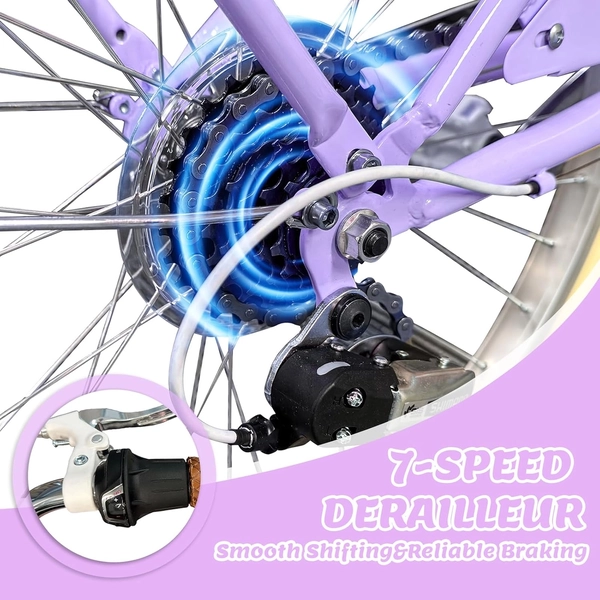 26-Inch XJD Beach Cruiser Bike for Girls – Purple, V-Brake