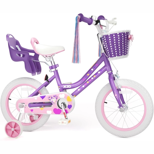 Purple XJD Girls' Bike with Doll Seat & Basket