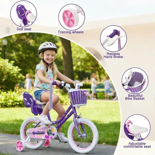 Purple XJD Girls' Bike with Doll Seat & Basket
