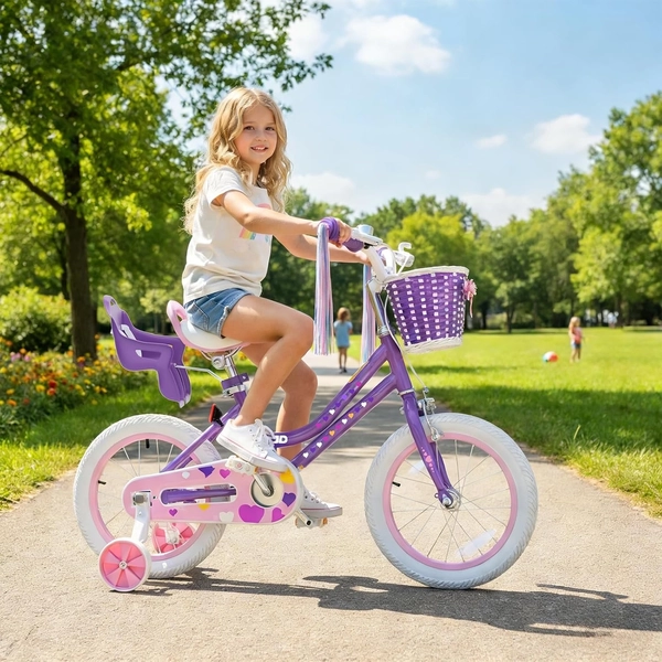 Purple XJD Girls' Bike with Doll Seat & Basket
