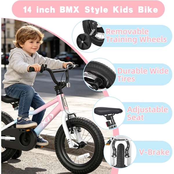 XJD Girls BMX Bike 12/14/16 Inch with Training Wheels – Pink Blue