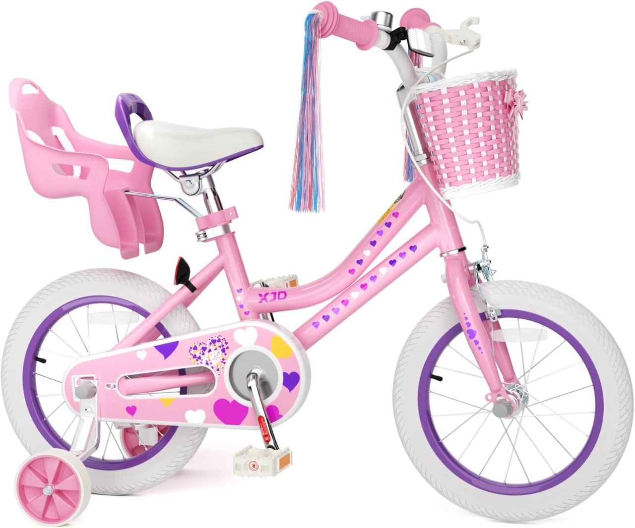 Pink Girls' 12/14/16" Bike by XJD – Basket & Doll Seat