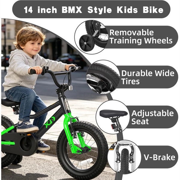 Black XJD Kids' BMX Bicycle with Training Wheels