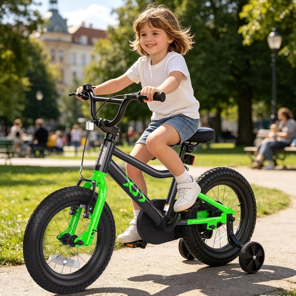 Black XJD Kids' BMX Bicycle with Training Wheels