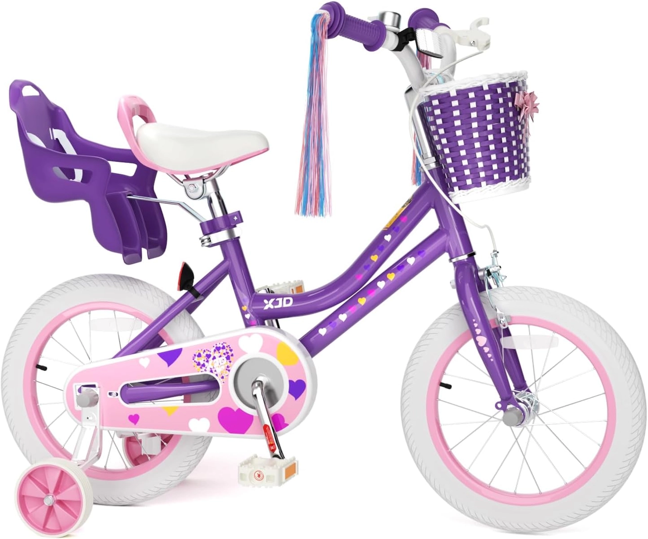 Purple XJD Girls' Bike with Doll Seat & Basket