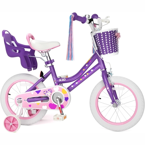 Purple XJD Girls' Bike with Doll Seat & Basket