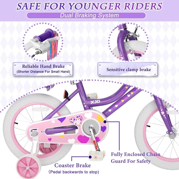 Purple XJD Girls' Bike with Doll Seat & Basket