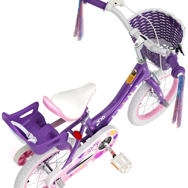 Purple XJD Girls' Bike with Doll Seat & Basket