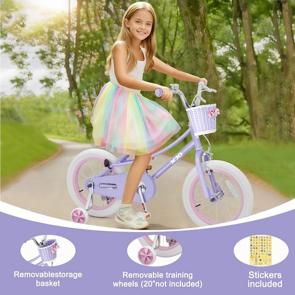 Girls' Training Wheel Bike by XJD with Basket – Purple