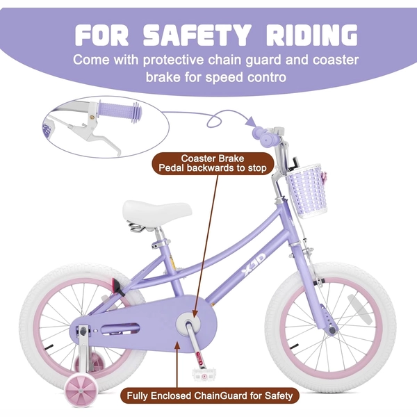 Girls' Training Wheel Bike by XJD with Basket – Purple