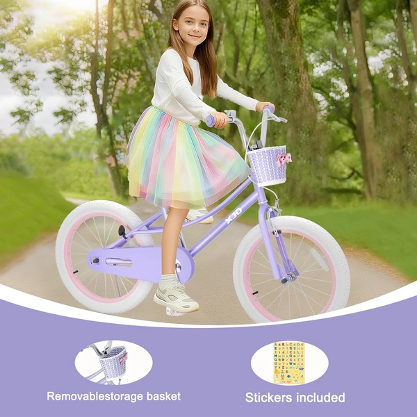 Girls' Training Wheel Bike by XJD with Basket – Purple