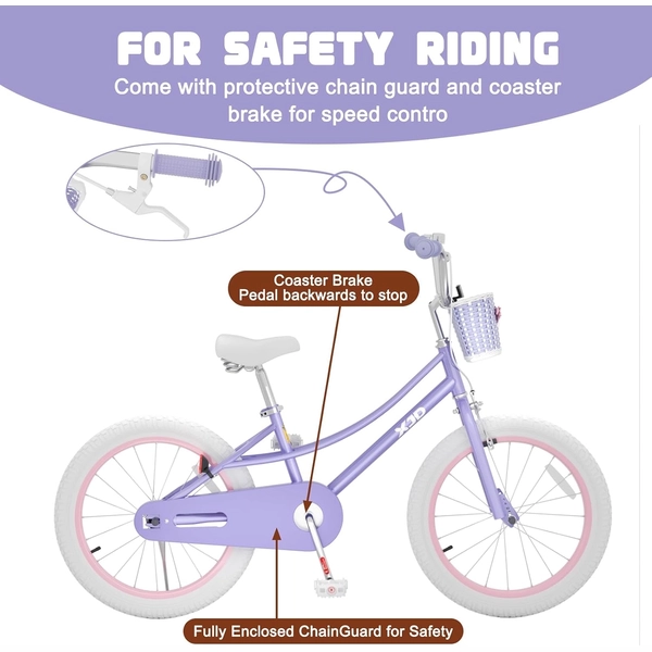Girls' Training Wheel Bike by XJD with Basket – Purple