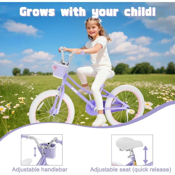 Girls' Training Wheel Bike by XJD with Basket – Purple