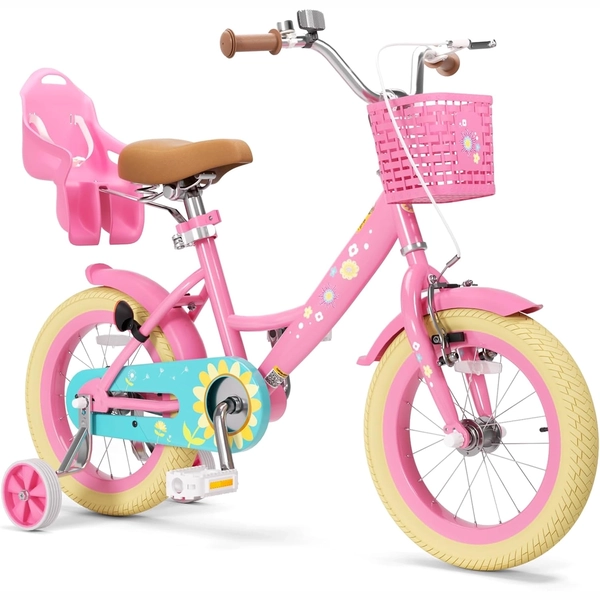 Flower Pink XJD Girls Bike with Doll Seat & Basket
