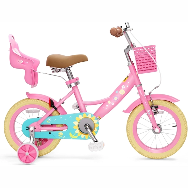Flower Pink XJD Girls Bike with Doll Seat & Basket