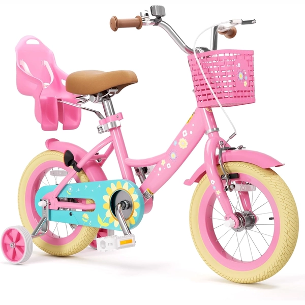 Flower Pink XJD Girls Bike with Doll Seat & Basket