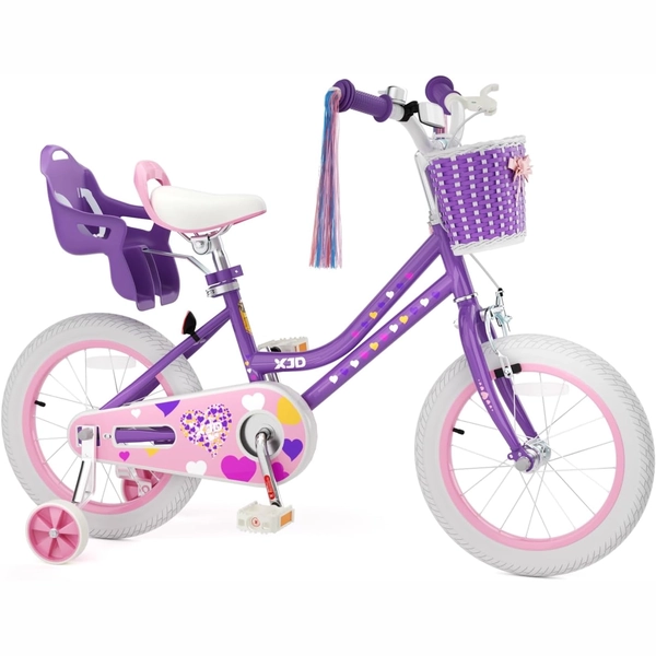 Purple XJD Girls' Bike with Doll Seat & Basket