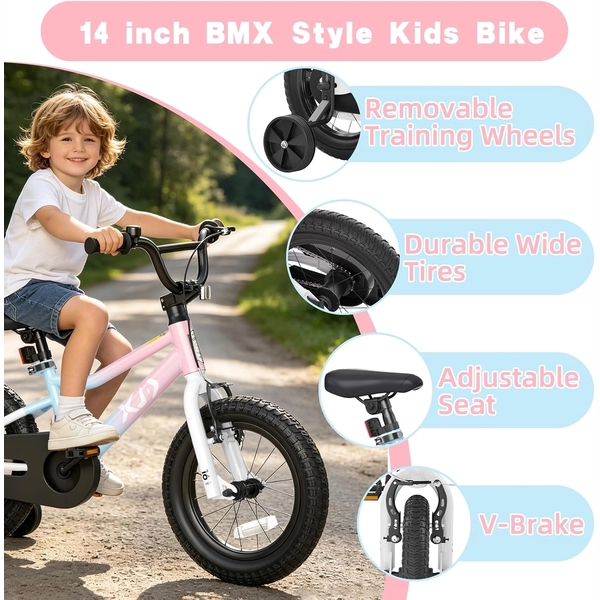 XJD Girls BMX Bike 12/14/16 Inch with Training Wheels – Pink Blue