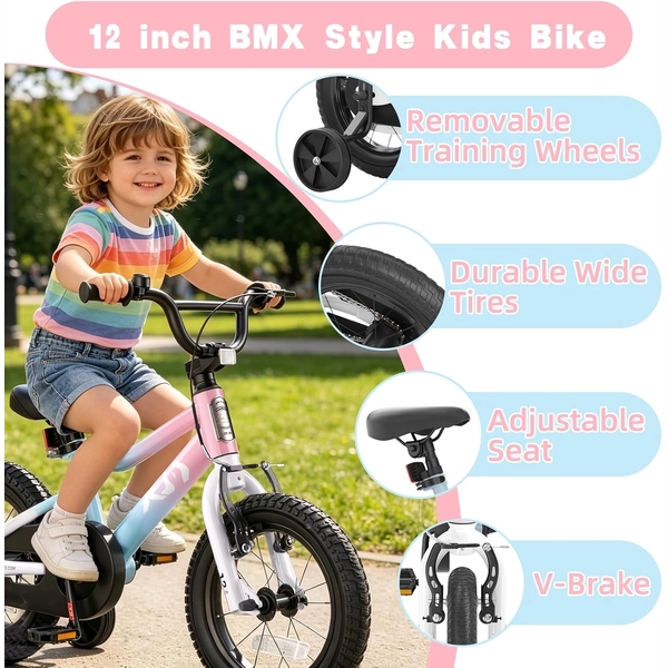 XJD Girls BMX Bike 12/14/16 Inch with Training Wheels – Pink Blue