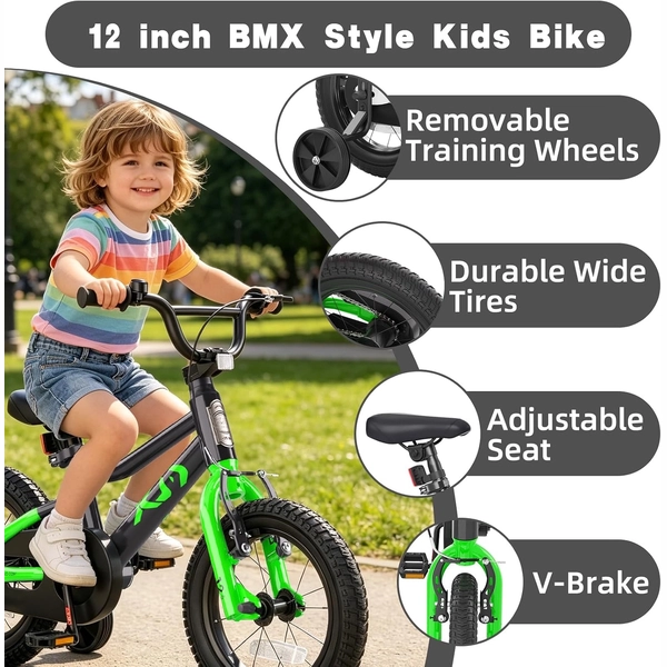 Black XJD Kids' BMX Bicycle with Training Wheels