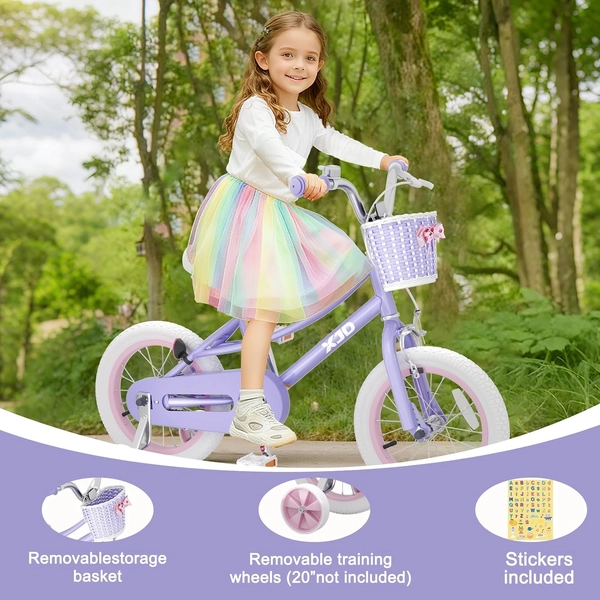 Girls' Training Wheel Bike by XJD with Basket – Purple