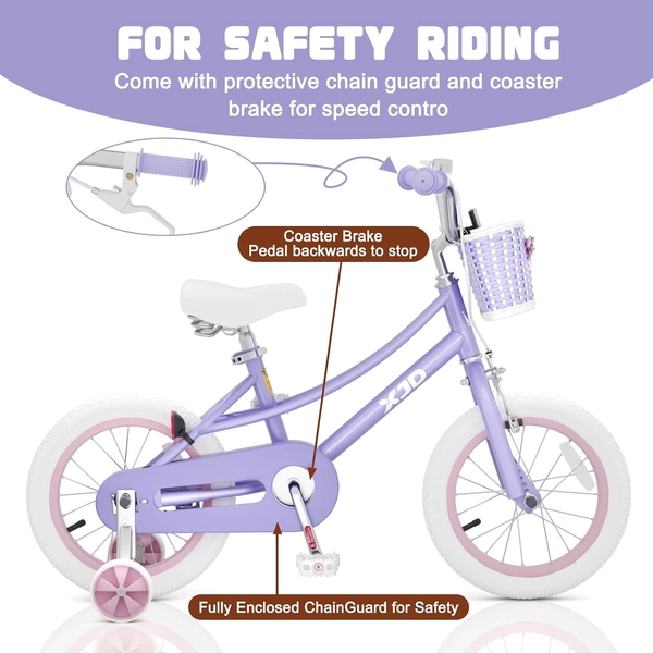 Girls' Training Wheel Bike by XJD with Basket – Purple