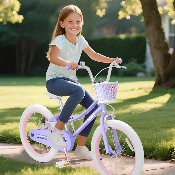 Girls' Training Wheel Bike by XJD with Basket – Purple