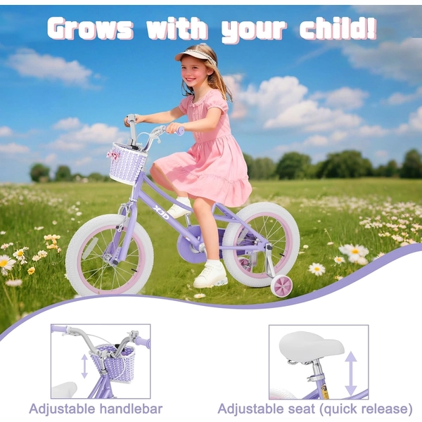 Girls' Training Wheel Bike by XJD with Basket – Purple