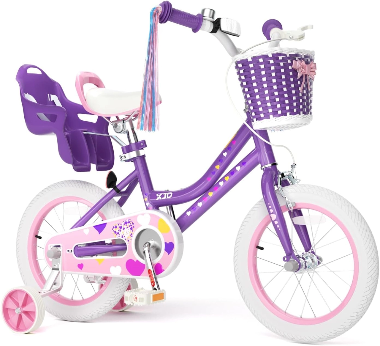 XJD Light Purple Girls Bike with Basket, Training Wheels, 12/14/16/20 Inch