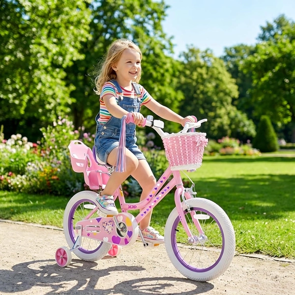 Light Pink XJD Girls' Bicycle with Basket & Training Wheels