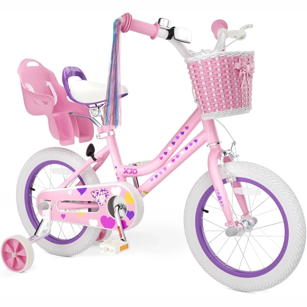 Light Pink XJD Girls' Bicycle with Basket & Training Wheels